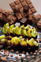fruit skewers and chocolate candies