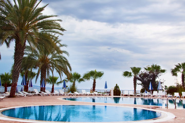 Fototapeta na wymiar Swimming pool on the coast of Turkey.