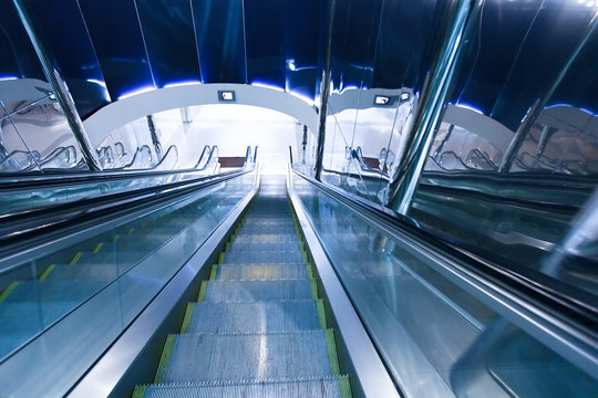 business hall with escalators