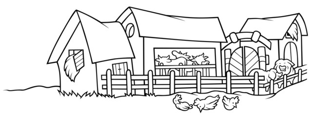 Farm - Black and White Cartoon illustration