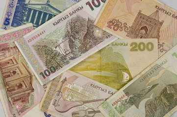 Fototapeta na wymiar Kyrgyzstan banknotes background