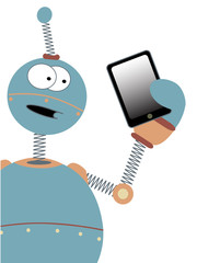 Surprised Cartoon Robot Holding Tablet