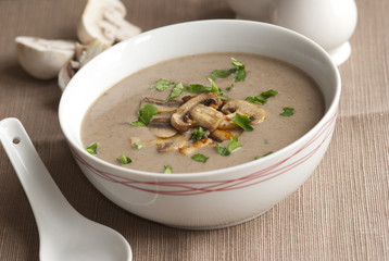 Freshly made mushroom soup in a bowl