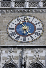 The clock of the city hall at Marienplatz in Munich