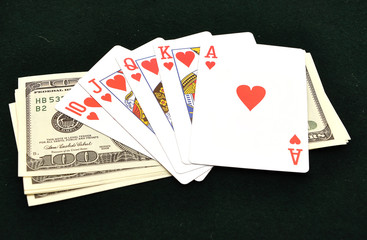 Royal flush from the poker cards