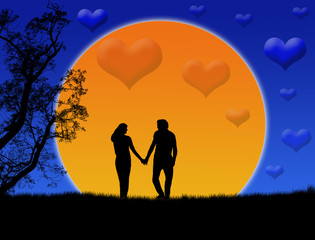 silhouette of a loving couples