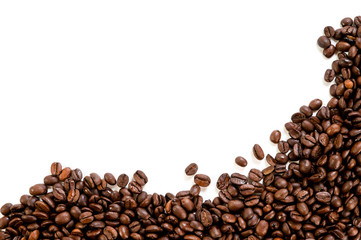 Coffee beans on the white background with copy space