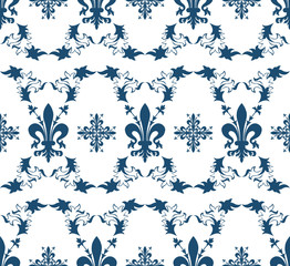 Seamless blue royal vector texture with fleur-de-lis