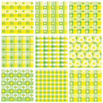 Seamless cute patterns in yellow and green colors.