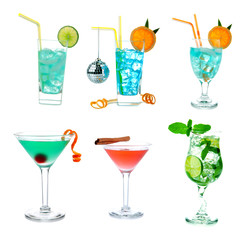 Cocktails collage collection blue hawaiian mojito