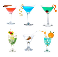 Cocktails collage collection martini mojito blue