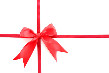 Gift red ribbon and bow isolated on white background