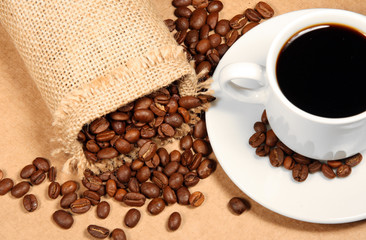 Coffee cup and  beans