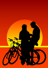 Cyclist man and women on sun