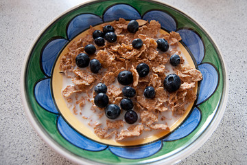 Bowl of cereal with blueberries