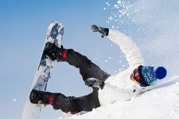 Afwasbaar Fotobehang Wintersport snowboard extreme falling