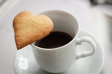Heart biscuits with coffe