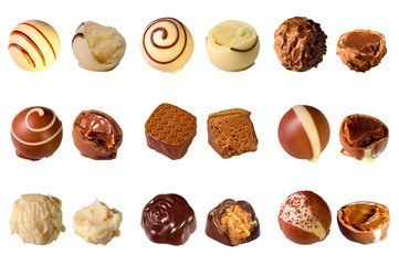 collection of mixed chocolates against a white background
