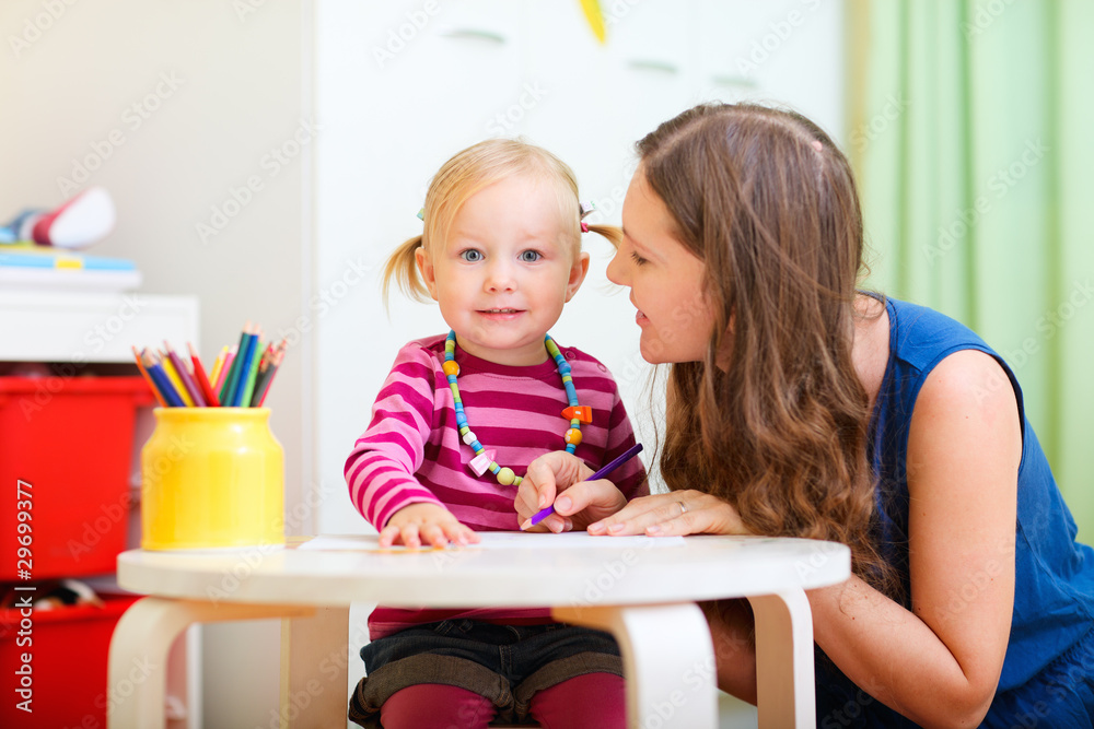 Canvas Prints Mother and daughter drawing together