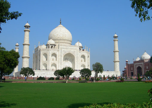 Perspective view of Taj Mahal mausoleum in Agra India