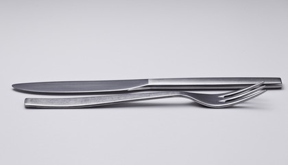 Modern stainless steel knife and fork