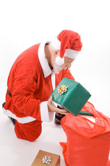 Santa Looking Sack Holding Present Gift Isolated