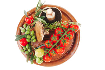 vegetables on wood