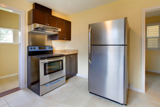 New modern kitchen with stove and refrigerator