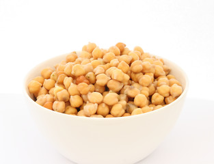 Cooked chickpea in white bowl detail