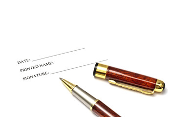 A pen isolated on a blank signature paper