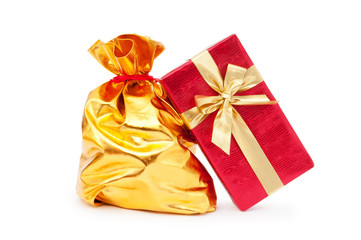 Gift boxes and golden sacks