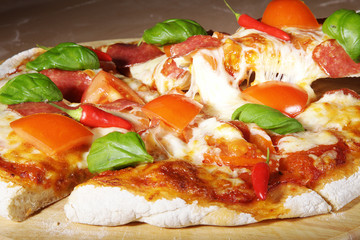 Pizza Käse zieht close up