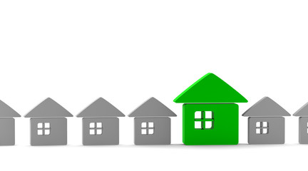 one green unique house standing out from the crowd