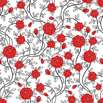 Seamless rose flower pattern . Vector Illustration