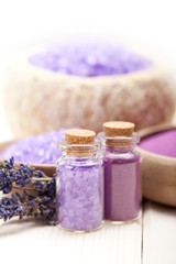 Fototapeta na wymiar Violet aromatherapy - lavender Spa minerals