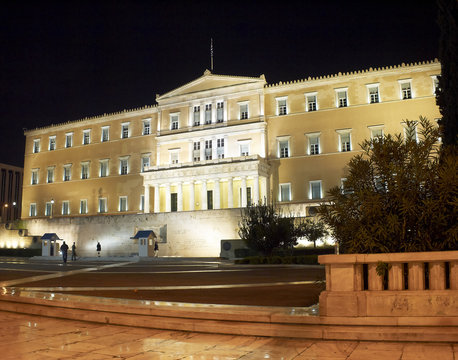 The greek parliament , Athens Greece, night view