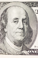 Franklin portrait on one hundred american dollar close up