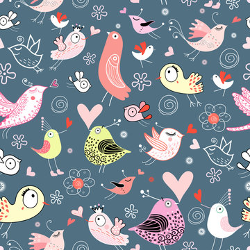 Seamless colorful pattern with lovers birds