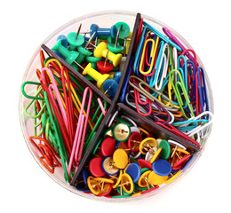 various pushpins on white