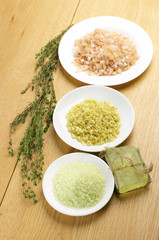 Various bath salt and soap