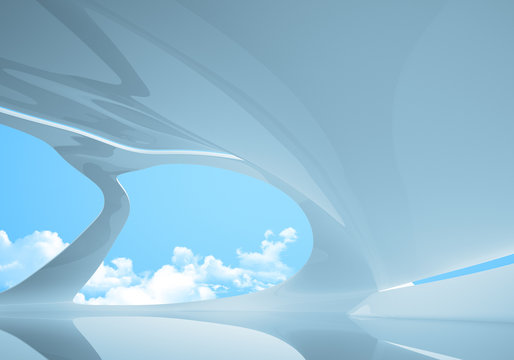 Conceptual future style interior. Plenty empty space.
