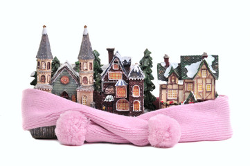 Scarf around houses-heat insulation/warmth keeping concept