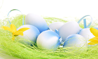 Colorful Easter Eggs on green Grass