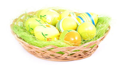 Easter basket with painted eggs