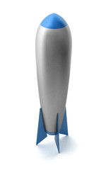 Standing blue metal rocket. Illustration