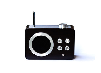 old small radio receiver with antenna isolated on white backgrou