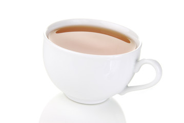 Cup of green tea on white