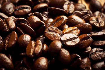 Coffee grains close up