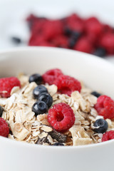 Granola with raspberries and blueberries