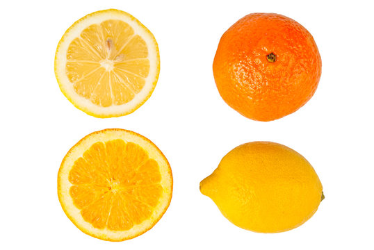 Fresh orange and lemon over white